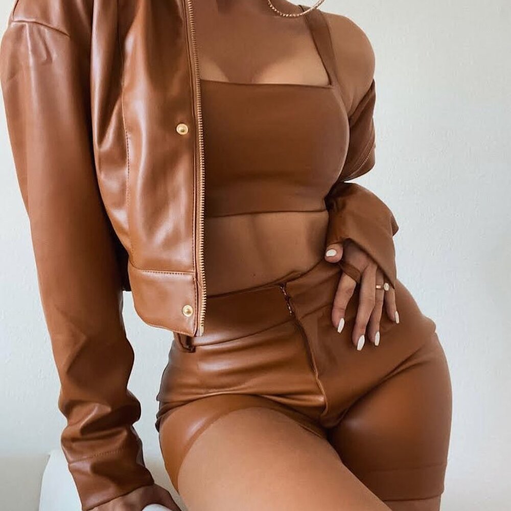 Meshki Faux Leather Crop Top